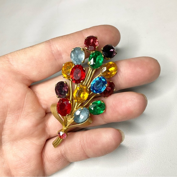 Vintage Czechoslovakia Signed Brooch Rhinestones - Picture 7 of 7